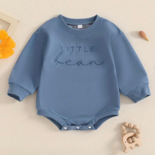 Newborn Baby Sweatshirt Romper Classic Letter Embroidery Long Sleeve Crew Neck Solid Color Jumpsuit Infant Fall Bodysuit