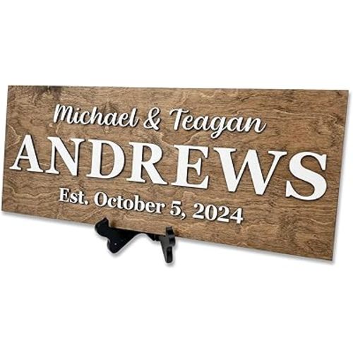 Personalized Wedding Sign – Custom Name Plaque, Just Married Sign, Bridal Shower & Newlywed Gifts for Couples, Family Wall Decor, Family Name Sign, Wooden Sign, Hickory Hollow Designs (Names & Est.)