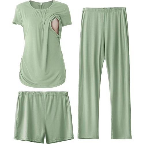 SUNNYBUY Womens Maternity Nursing Pajamas Set 3 Piece Breastfeeding PJS