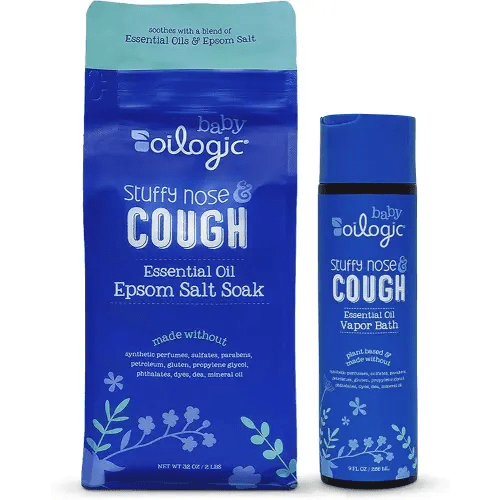 Oilogic Baby Stuffy Nose & Cough Power Bundle with Vapor Bath Relief & Epsom Salt Soak - Baby Bath Essentials - Made with Blended Essential Oils