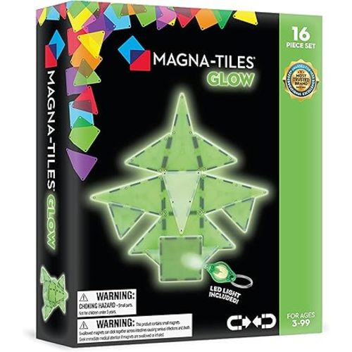 MAGNA-TILES Glow 16-Piece Magnetic Construction Set, The ORIGINAL Magnetic Building Brand
