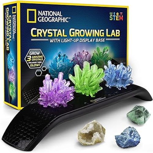 National Geographic Crystal Growing Kit - 3 Vibrant Colored Crystals to Grow with Light-Up Display Stand, Science Toy for Girls and Boys Ages 8-12, Includes 3 Gems, Cool STEM Gift (Amazon Exclusive)