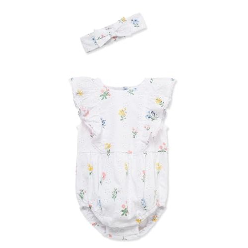 Little Me Clothes for Baby Girls' 100% Cotton Woven Bubble Romper and Headband Set