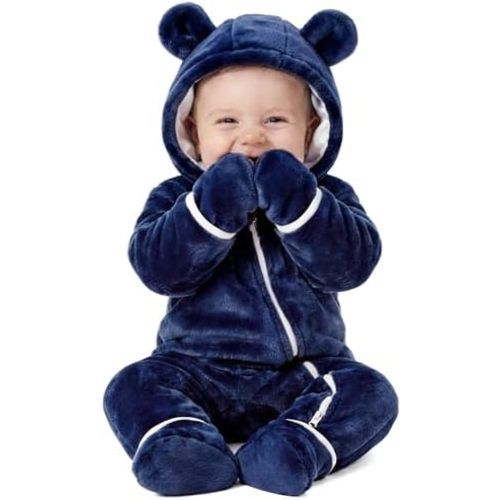 Yoofoss Baby Snowsuit Fleece Baby Winter Clothes for Boys and Girls Newborn Outift Footies Hooded Romper Soft Warm