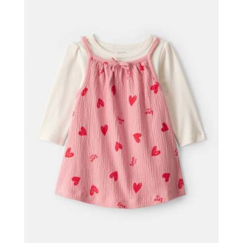 Baby Girl Valentine's Day 2-Piece Heart Long-Sleeve Dress Set - Pink/Red | Carter's