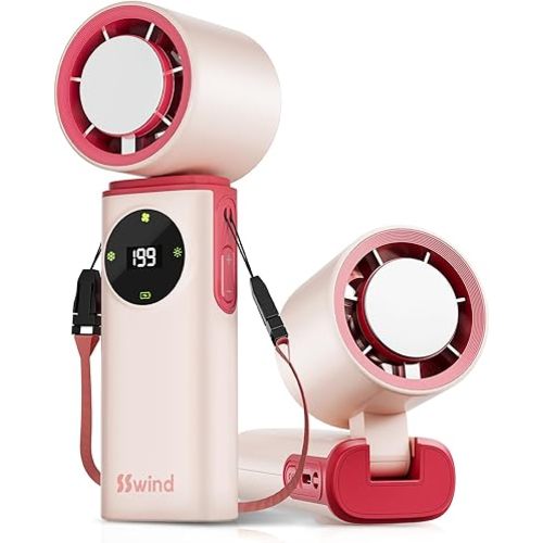 6000mAh Portable Handheld Fan with Ice Cooling, 199 Levels Stepless Speed, 20H Long Battery Life, 20000RPM Turbo Fan Rechargeable Personal Mini Fan for Travel, Outdoor, Makeup