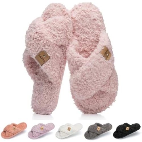 GOEWY Pantuflas mullidas con punta abierta para mujer, para interiores y exteriores, con espuma viscoelástica, acogedoras y con banda cruzada, zapatos suaves para casa, regalos para mujeres, mamá, dama, dama de honor