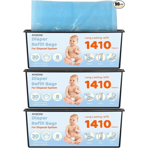 90 Bags Diaper Pail Refills Bags Compatible with Genie Easy Roll Signature & Platinum Diaper Pails | 7-Layer OdorLock Technology | Up to 10 Months Use,3 Pack