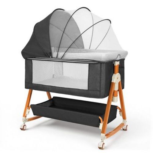 Kmaier Baby Bassinet 3 in 1 Foldable Portable Crib,6 Adjustable Height,with Wheels,Baby Bassinet Rocking-Dark Grey