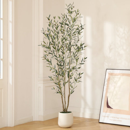 Primrue AdcockFaux Olive Tree with Round White Planter, Pre Potted Fake Greenry Olive Plant for Home Decor & Reviews | Wayfair