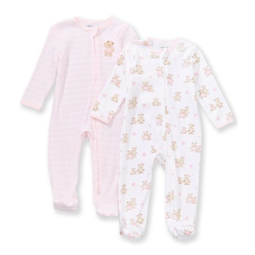 Little Me Baby Girls Long Sleeve Allover Dainty Bear Print & Stripe Sleeper 2-Pack