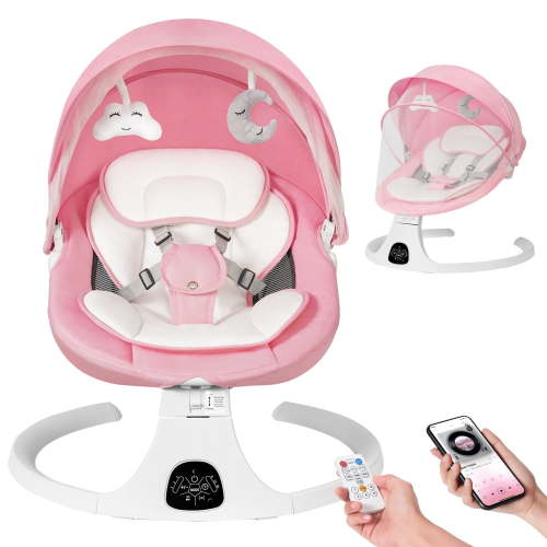 Baby Swing for Infants 0-18 Months - 5 Speed Bluetooth Baby Bouncer with 10 Lullabies, Portable Infant Swing Chair (Pink)