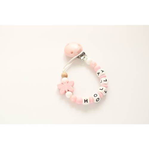 Personalised Pink Butterfly Pacifier Clip, Silicone Soother Holder