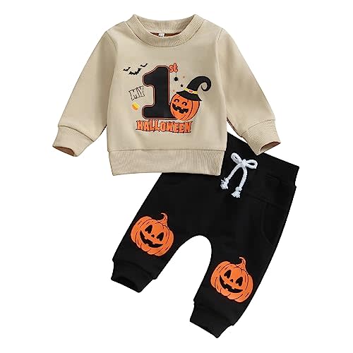 Gureui My First Halloween Baby Boy Outfit Newborn Long Sleeve Pumpkin Patch Sweatshirt Pants Toddler Infant Fall Clothes