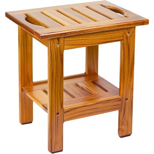 Utoplike Teak Shower Stool, Compact Showers Bench, Foot Rest Shaving Legs