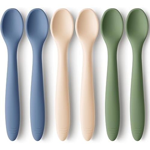 KeaBabies Silicone Baby Spoons, Self Feeding 6-12 months - 3-Pack Baby Weaning Eating Utensils, Toddler First Food Training Spoon, Infant, Kids Feeding Supplies Essential Set, Dishwasher-safe (Slate)