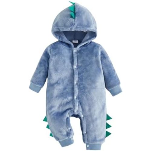 Baby Boys Dinosaur Outfit Fleece Bodysuit Infant One Piece Hooded Button Romper Outerwear Jumpsuit Toddler Jackets