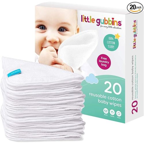 Little Gubbins 20 Cotton Terry Baby Wipes | Pack of 20cm x 20cm Reusable, Soft White Towelling Cloths | Ideal for Mucky Bums, Hands and Faces | 100% natural & Plastic Free : Amazon.co.uk: Baby Products