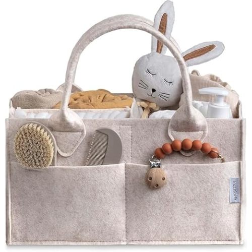 PUTSKA Baby Diaper Caddy Organizer, Felt Nursery Basket, Mocha, Regular