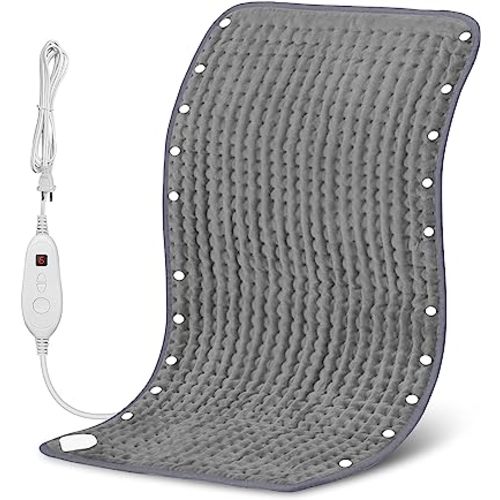 Snailax Heating Pad & Foot Warmer with 6 Temperature Settings & Auto Shut Off, 17”x33”, Washable Fast Heated Pads for Back Pain Relief,Abdomen,Feet,Back,Cramp(Grey)