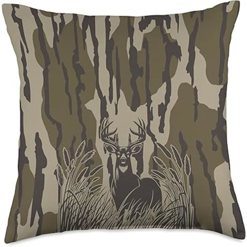 Bottom lands camo whitetail deer buck hunting camo Throw Pillow