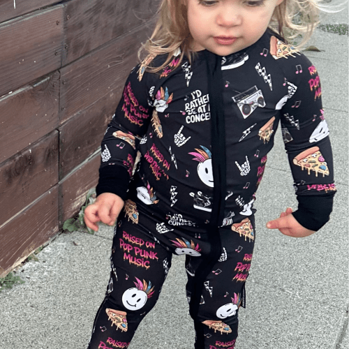 Pop Punk Nights Zippie Bamboo Pajamas Zipper Sleepwear | Little Rocker Clothing