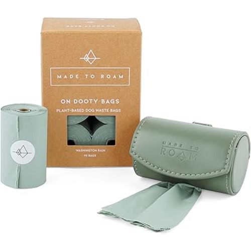 MADE TO ROAM On Dooty Pack - Premium Dog Poop Bag Holder for Leash, Vegan Leather Waste Bag Dispenser for Poop Bag Rolls (Set - Oregon Haze, On Dooty Set (Holder + 1 Box of Bags))