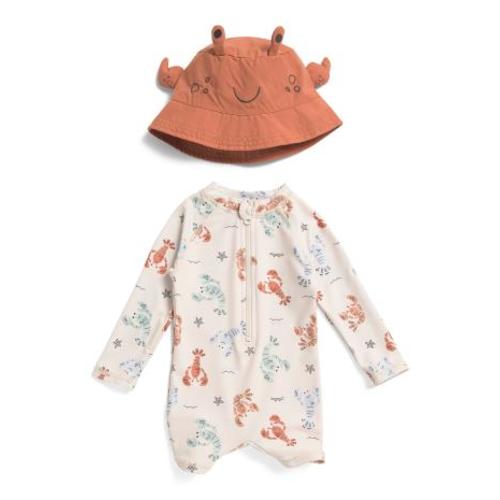 Infant Boys Pastel Lobster Rash Guard Suit With Hat | Kids' Swimsuits | TJ Maxx