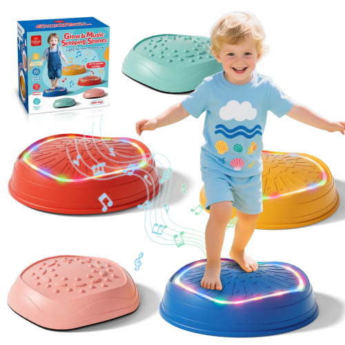 Stepping Stones for Kids, Upgraded Toddler Stepping Stones with Lights & Sounds, 5 Pcs Non-Slip Balance Stepping Stones, Up to 220 lbs, Coordination Skills Sensory Toys for Ages 2 3 4 5 6+