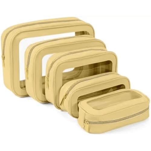 5PCS Diaper Bag Organizer Pouch Set, TSA Approved Toiletry Bag，Clear Waterproof TPU Makeup Bag Set Travel Organizer Bags for Women and Kids Yellow,5PCS