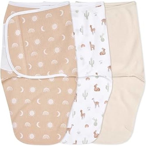 aden + anais Easy Swaddle Wrap, Newborn Wearable Swaddle Blanket, Adjustable Fasteners, 100% Cotton, 3 Pack, 0-3 Months, Desert Sun
