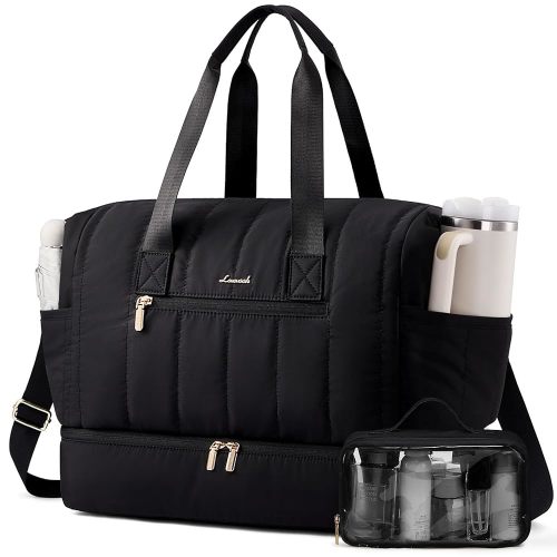 LOVEVOOK Travel Duffle Bag,Puffer Weekender Bags For Women with Shoe Compartment,42L Carry On Duffel Bags For Airplanes,Hospital Bag for Labor and Delivery,Overnight Bag With Toiltry Bag,2Pcs Set