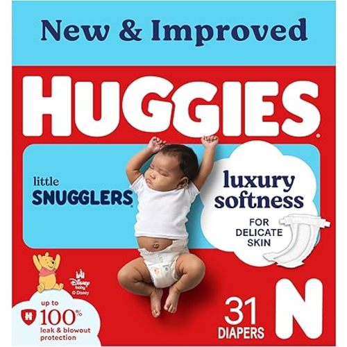 Huggies Size Newborn Diapers, Little Snugglers Baby Diapers, Size Newborn (up to 10 lbs), 31 Count, Packaging May Vary
