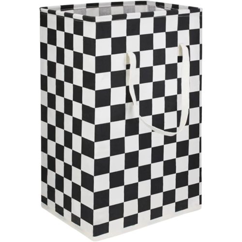 75L Freestanding Laundry Basket,Large Collapsible Tall Clothes Hamper with Handles,Waterproof Toy Storage Bin (Racing flag)