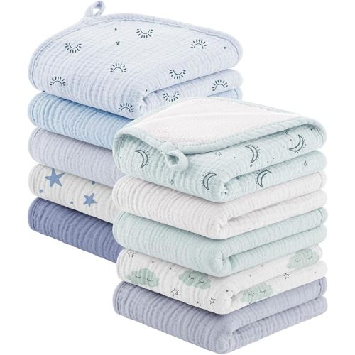 Bearmoss 10 Pack Muslin Burp Cloths, Soft Absorbent Baby Burping Cloths for Unisex Boys and Girls, Newborn Essentials Large Extra Washcloths, 20x10 inches