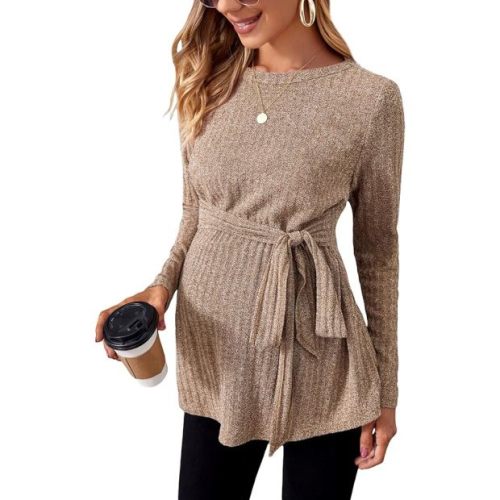 MakeMeChic Women's Maternity Casual Long Sleeve Tie