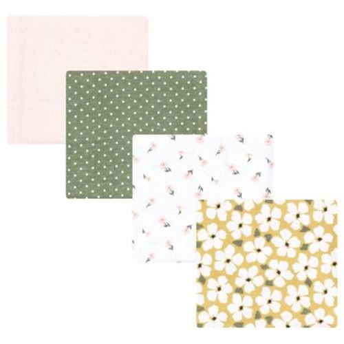 Luvable Friends Hudson Baby Infant Cotton Poly Flannel Receiving Blankets 4pk, Green Garden