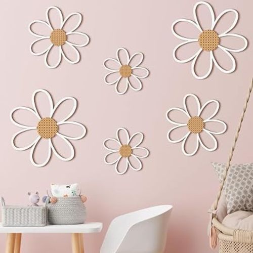 Thyle 6 Pcs Daisy Wall Decor Wooden Flower for Nursery,White