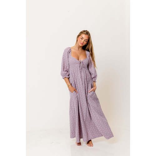 Cecilia 100% Cotton Smocked Maxi Dress in Wisteria Foliage - Bump Friendly *2/11 PRE-ORDER*