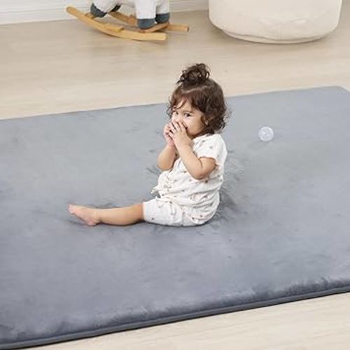 1.3" Thick Baby Floor Play Mat 71x79, Basic Padded Foam Mat for Tummy Time Crawling, Non Slip Cushioned for Babies Toddlers Infants Kids (Light Grey)