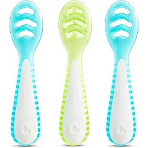 Munchkin® Gentle Dip™ Baby Spoons for Self Feeding and Baby Led Weaning, 3 Pack, Blue/Green