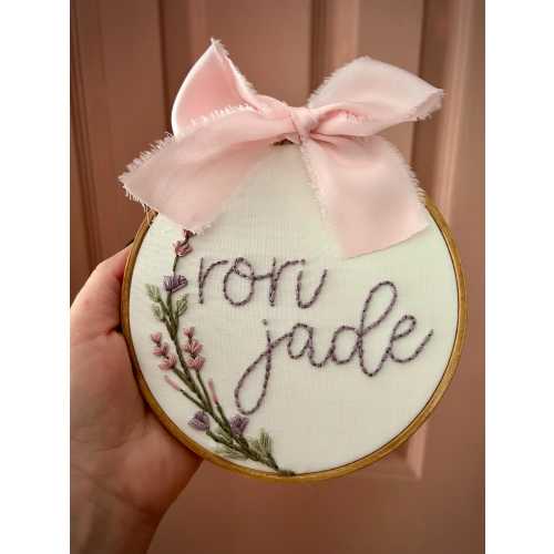 Hand Embroidered Name Hoop, Personalized Embroidery Hoop, Baby Name Announcement, Nursery Decor, Birth Announcement Sign, Baby Announcement