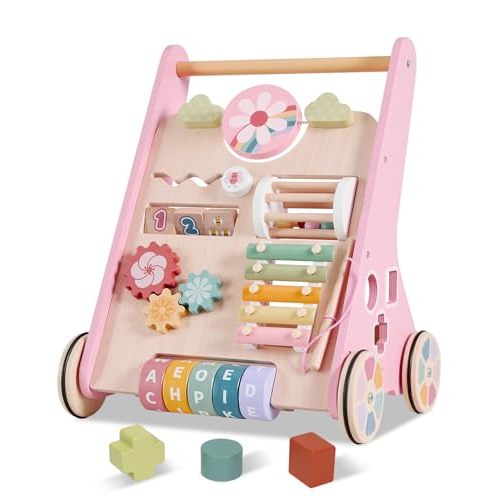 Wooden Baby Walker, Baby Push Walker, Montessori Toddler Walker Toy, Push and Pull Learning Activity Walkers, Baby Walker with Wheels for Boys&Girls 1 Year Old, Christmas Birthday Gifts for Toddler