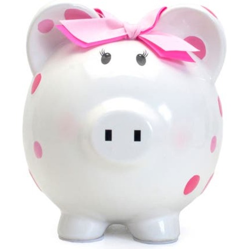 Pink Polka Dot Ceramic Piggy Bank