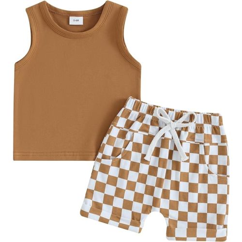 Kupretty Toddler Baby Boy Clothes 6 12 18 24 Month 2T 3T Summer Outfits Sleeveless Tank Vest T-Shirt + Casual Shorts Set
