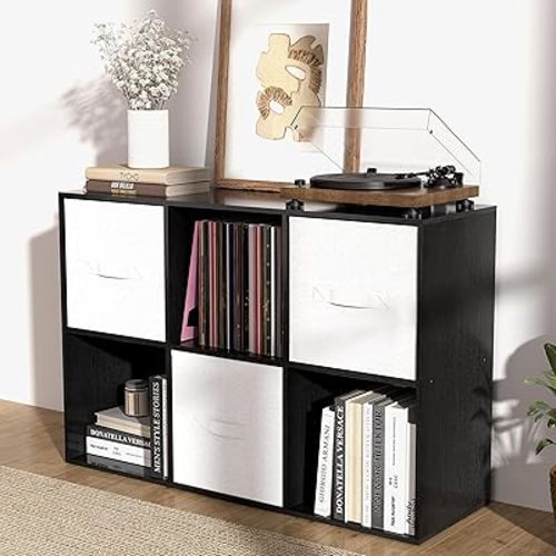 VAFHYLISS 6 Cube Storage Organizer with Closed Back Panel, 13.5-inch Wooden Cubby Shelves Heavy Duty - Bookshelf for Living Room, Bedroom, Office & Closet Storage (Black, 6-Cube)