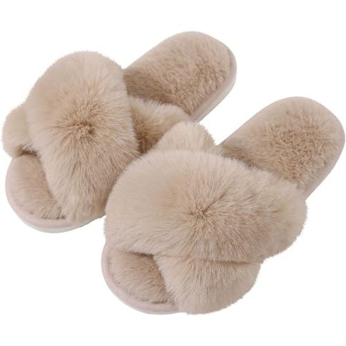 Evshine Memory Foam Fuzzy House Slippers for Women
