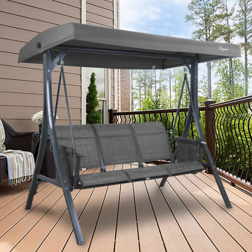 Winston Porter Otteridge 3 Person Outdoor Patio Swing with Powder Coated Steel Frame and Breathable Seating & Reviews | Wayfair