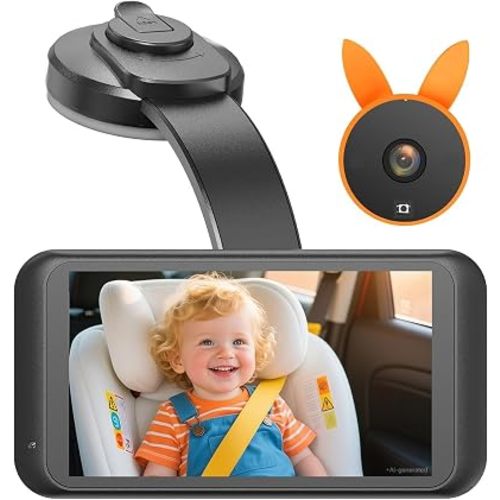 Babyvue Baby Car Camera Backseat Monitor USB Power, 4.5" 1080P Monitor with Flexible Suction Cup Mount,Baby Essential
