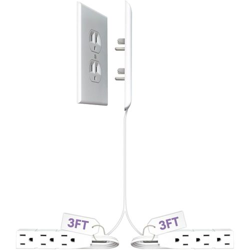 Sleek Socket Original & Patented Flat Ultra-Thin Outlet Concealer with Extension Cord Kit, Multi Outlets Power Strip, Ideal for Home Improvement, Hide Bulky and Messy Cords, 3ft